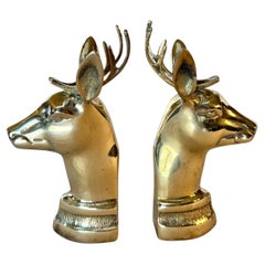 Mid 20th Century Jack Housman Brass Stag Deer Bookends - A Pair
