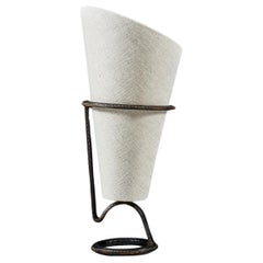 Mid 20th Century Jacques Adnet Black Leather Stitched Torch Shaped Table Lamp