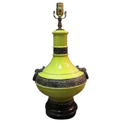 Mid-20th Century James Mont Style Chartreuse Porcelain Lamp