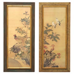 Mid 20th Century Japanese Faux Bamboo Framed Bird Prints - Pair