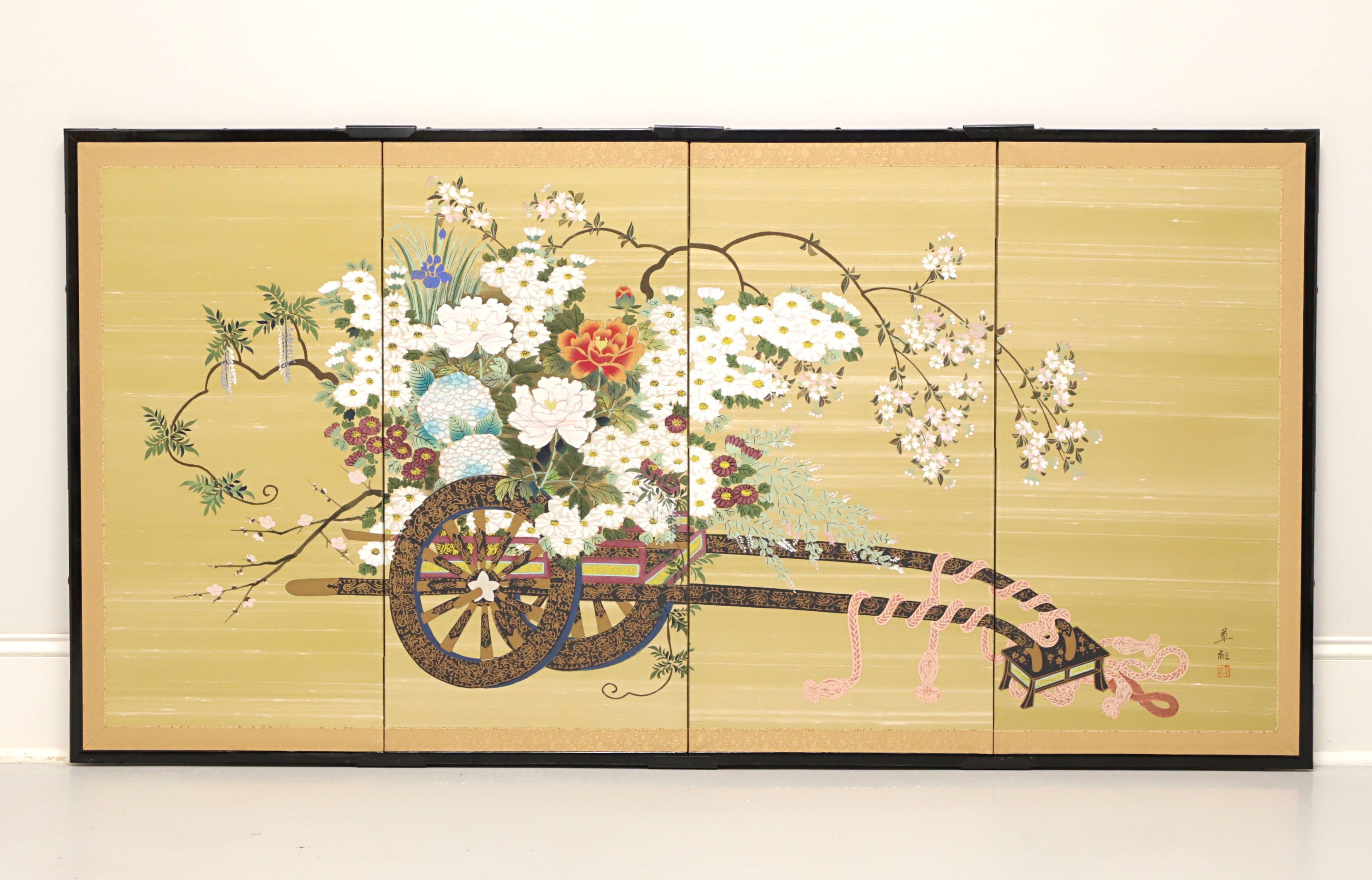 Mid 20th Century Japanese Four-Panel Folding Screen - Flower Cart 12