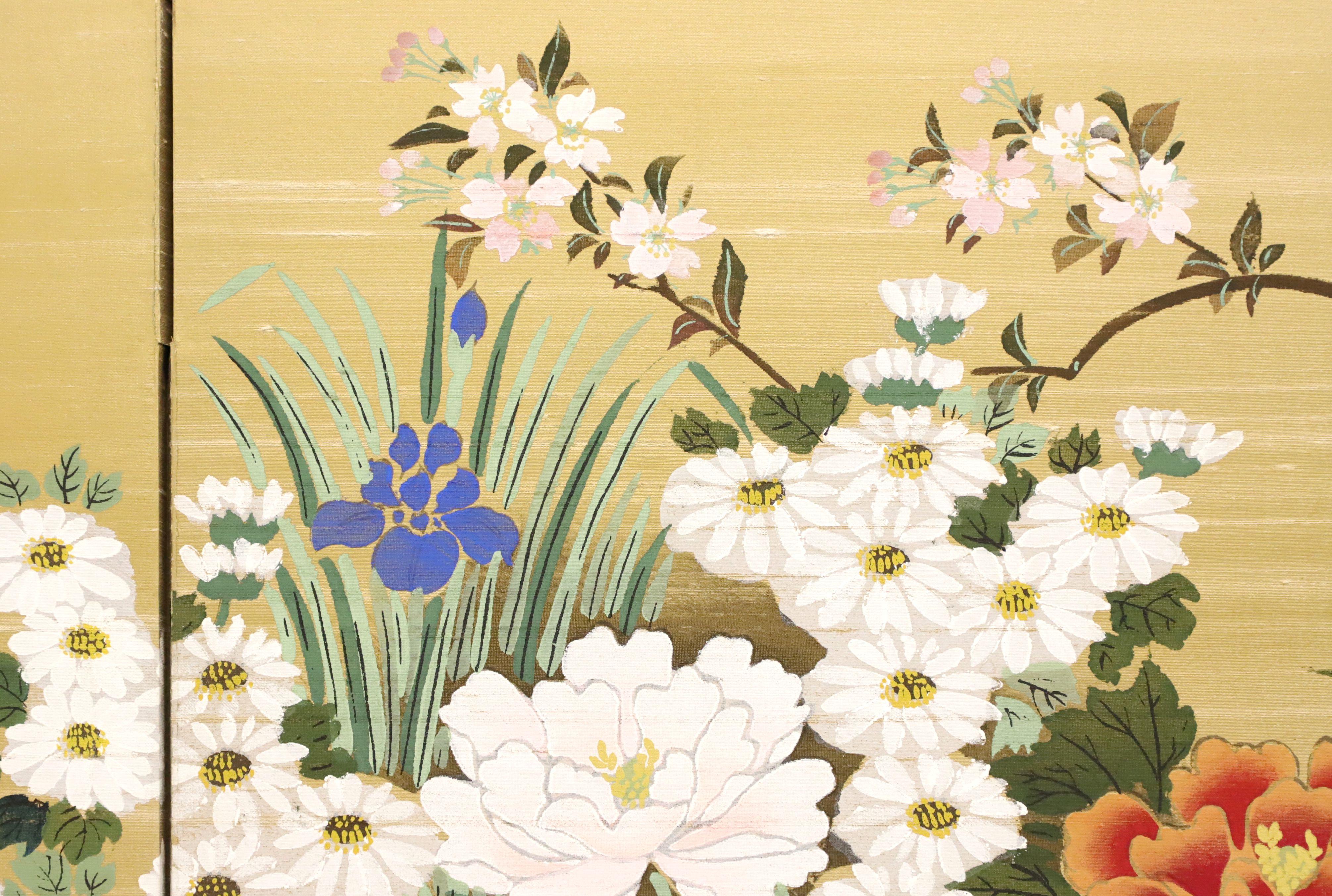 Mid 20th Century Japanese Four-Panel Folding Screen - Flower Cart 2