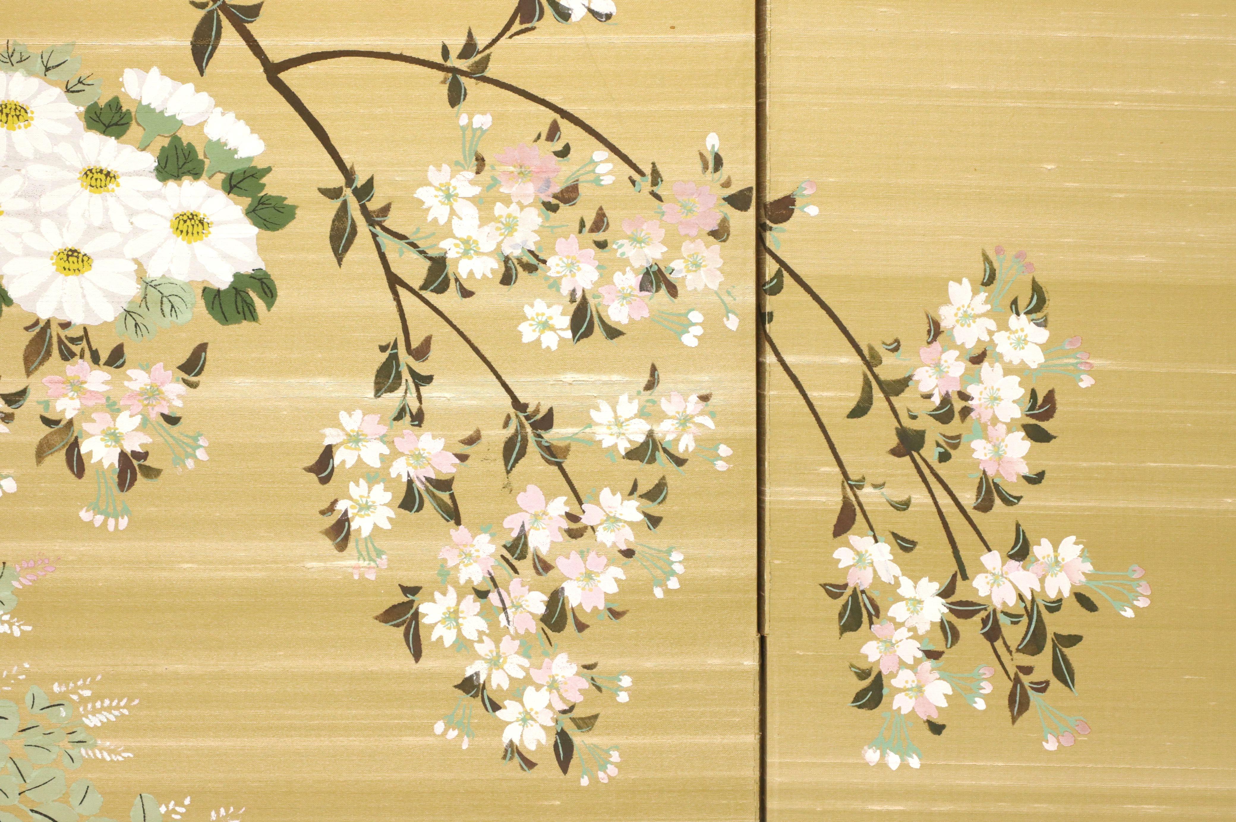 Mid 20th Century Japanese Four-Panel Folding Screen - Flower Cart 4