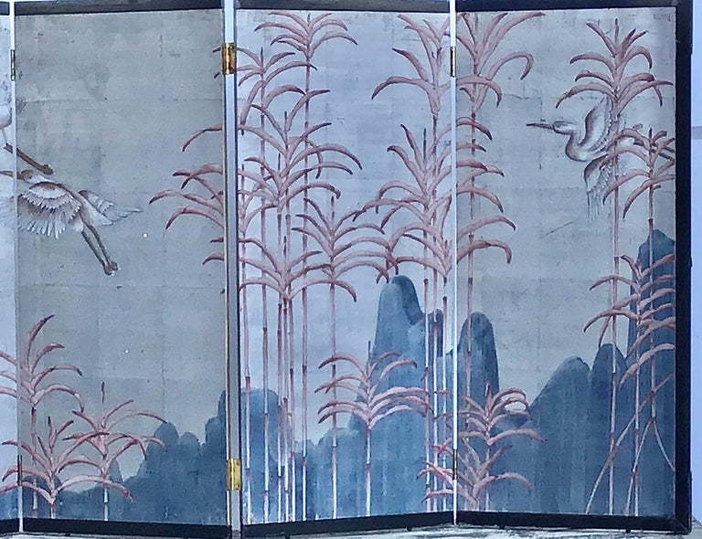 Asian Mid 20th Century Japanese Hand Painted Folding Screen