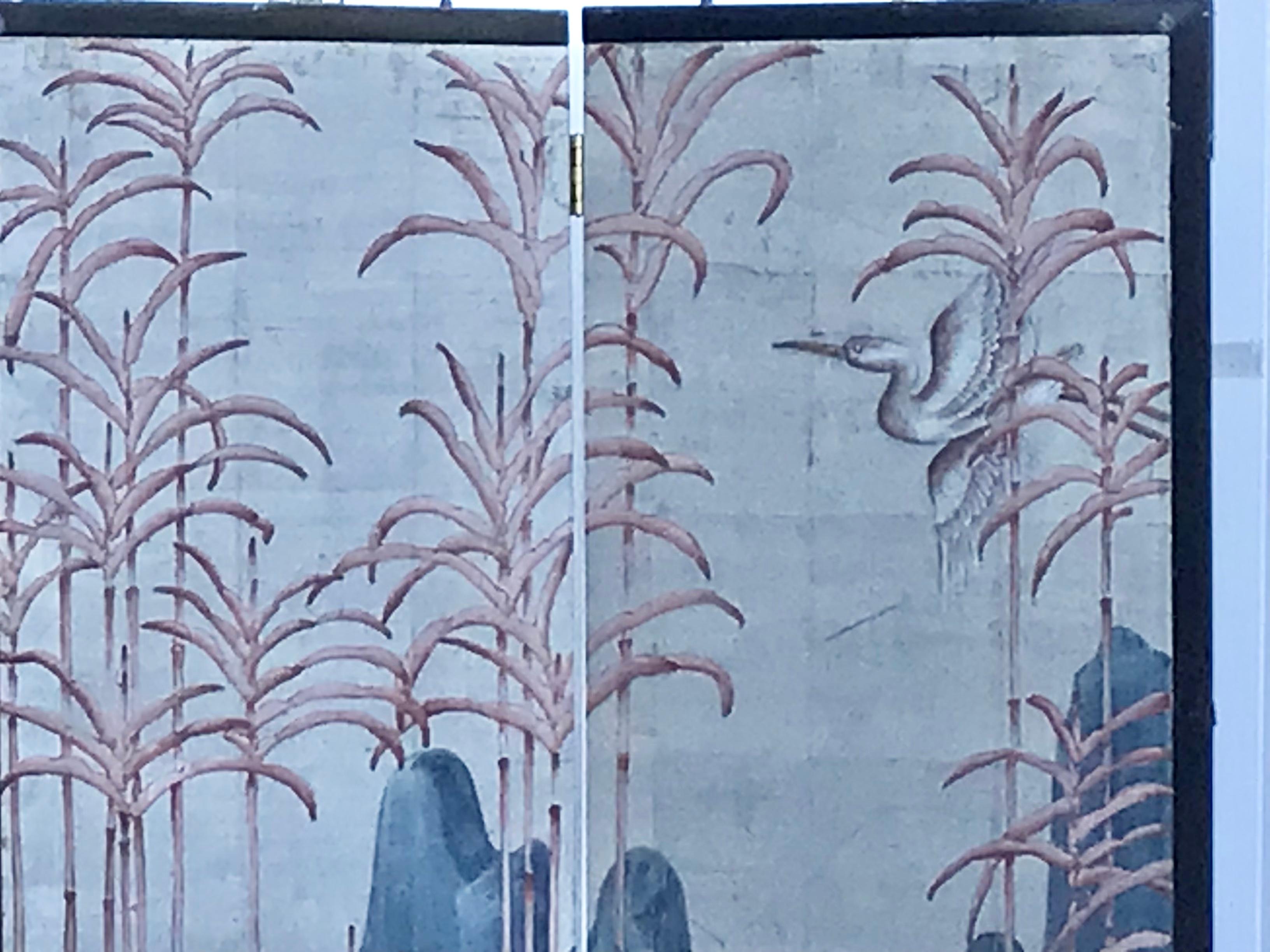 Paper Mid 20th Century Japanese Hand Painted Folding Screen