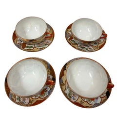 Mid-20th Century Japanese Kutani Egg shell Tea Cup and saucer set of Four
