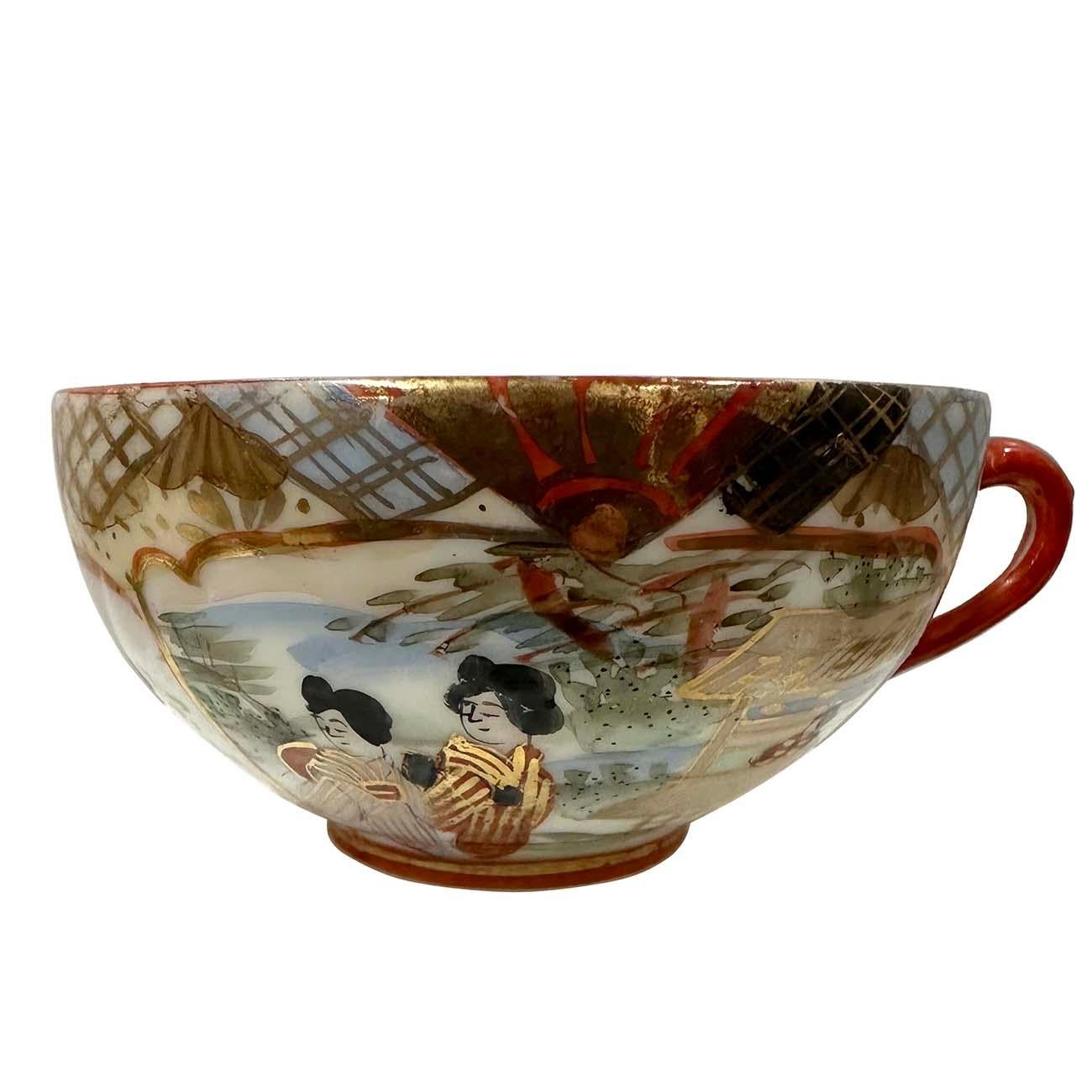 Mid-20th Century Japanese Kutani Egg shell Tea Cup and saucer set of Four For Sale 1