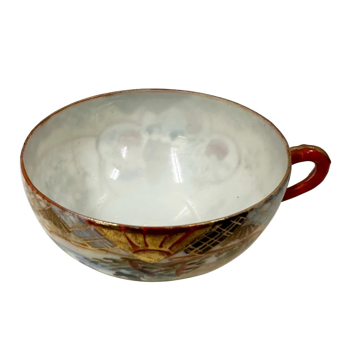 Mid-20th Century Japanese Kutani Egg shell Tea Cup and saucer set of Four For Sale 2
