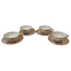 Mid-20th Century Japanese Kutani Egg shell Tea Cup and saucer set of Four