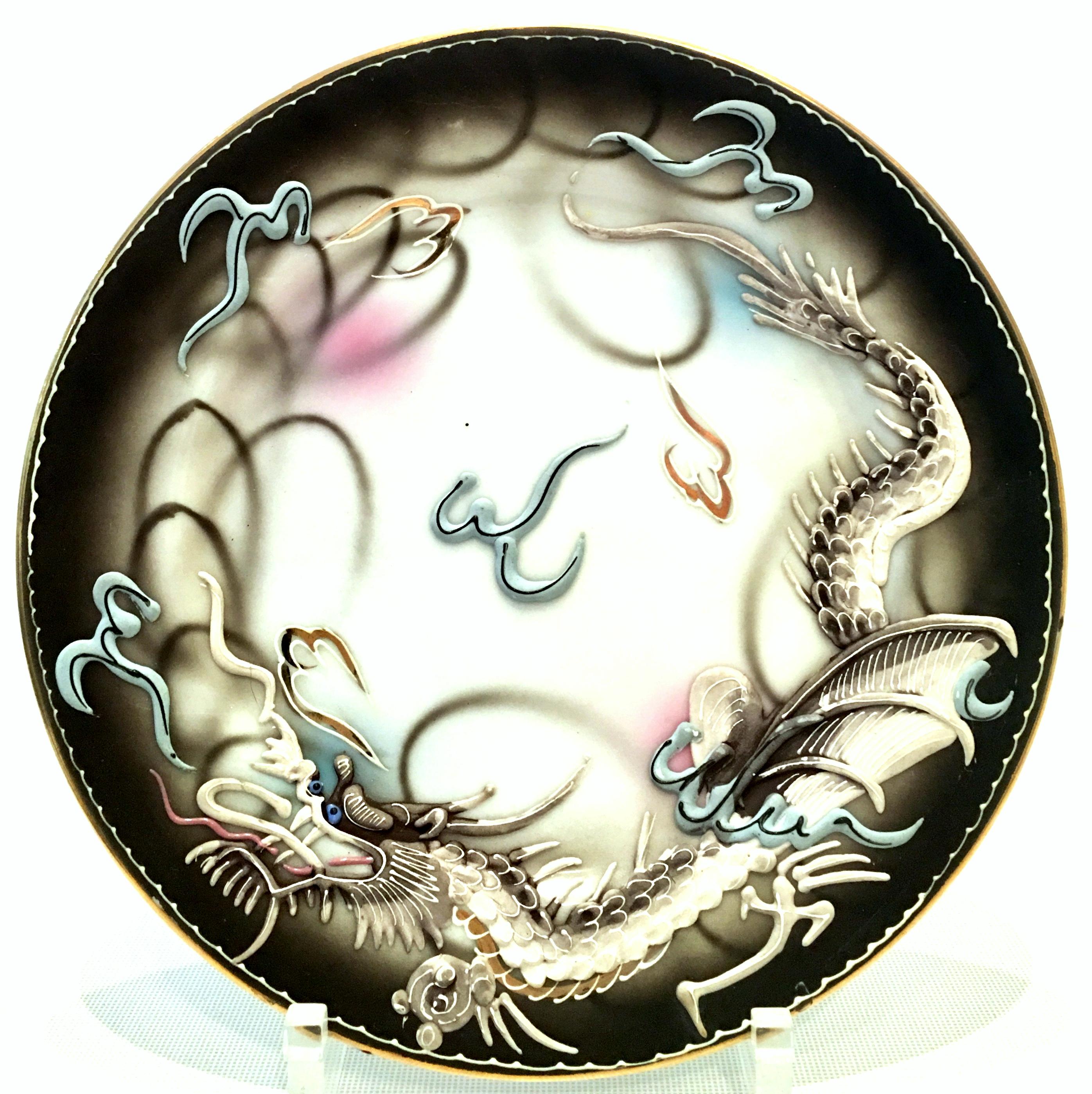 Hand-Painted Mid-20th Century Japanese Porcelain Hand Painted Moriage Tea/Dessert, Set of 19