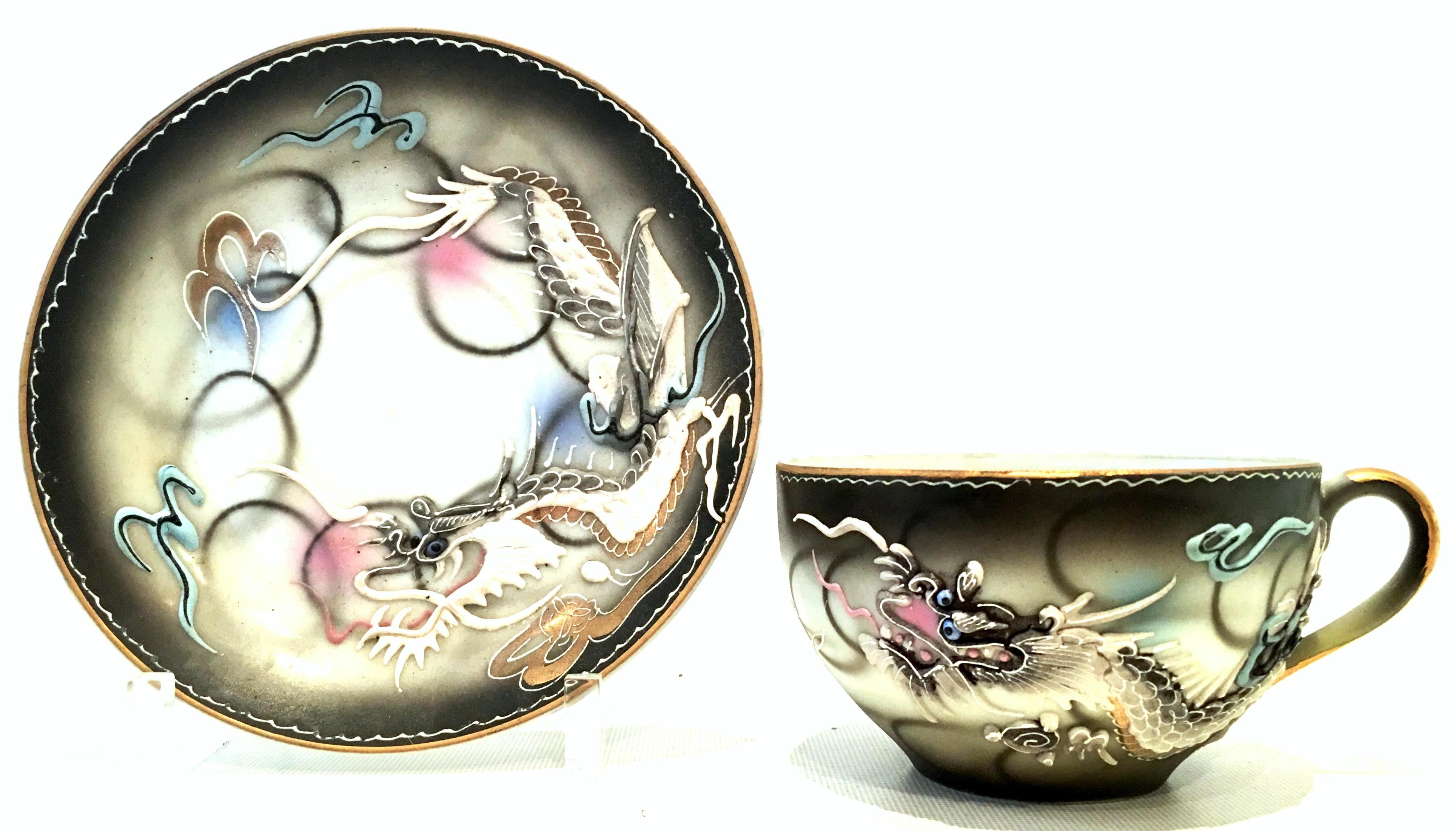 Mid-20th Century Japanese Porcelain Hand Painted Moriage Tea/Dessert, Set of 19 1