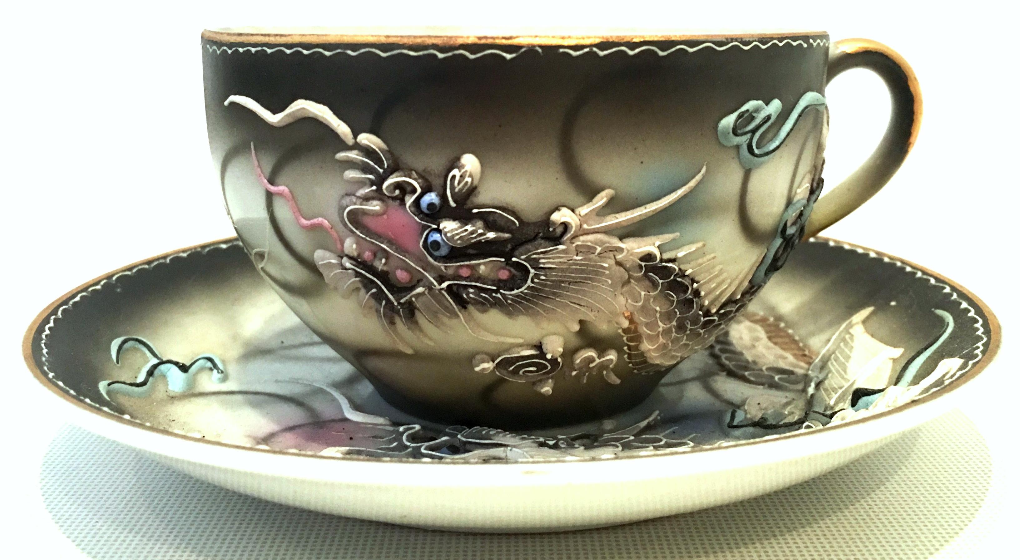 Mid-20th Century Japanese Porcelain Hand Painted Moriage Tea/Dessert, Set of 19 2