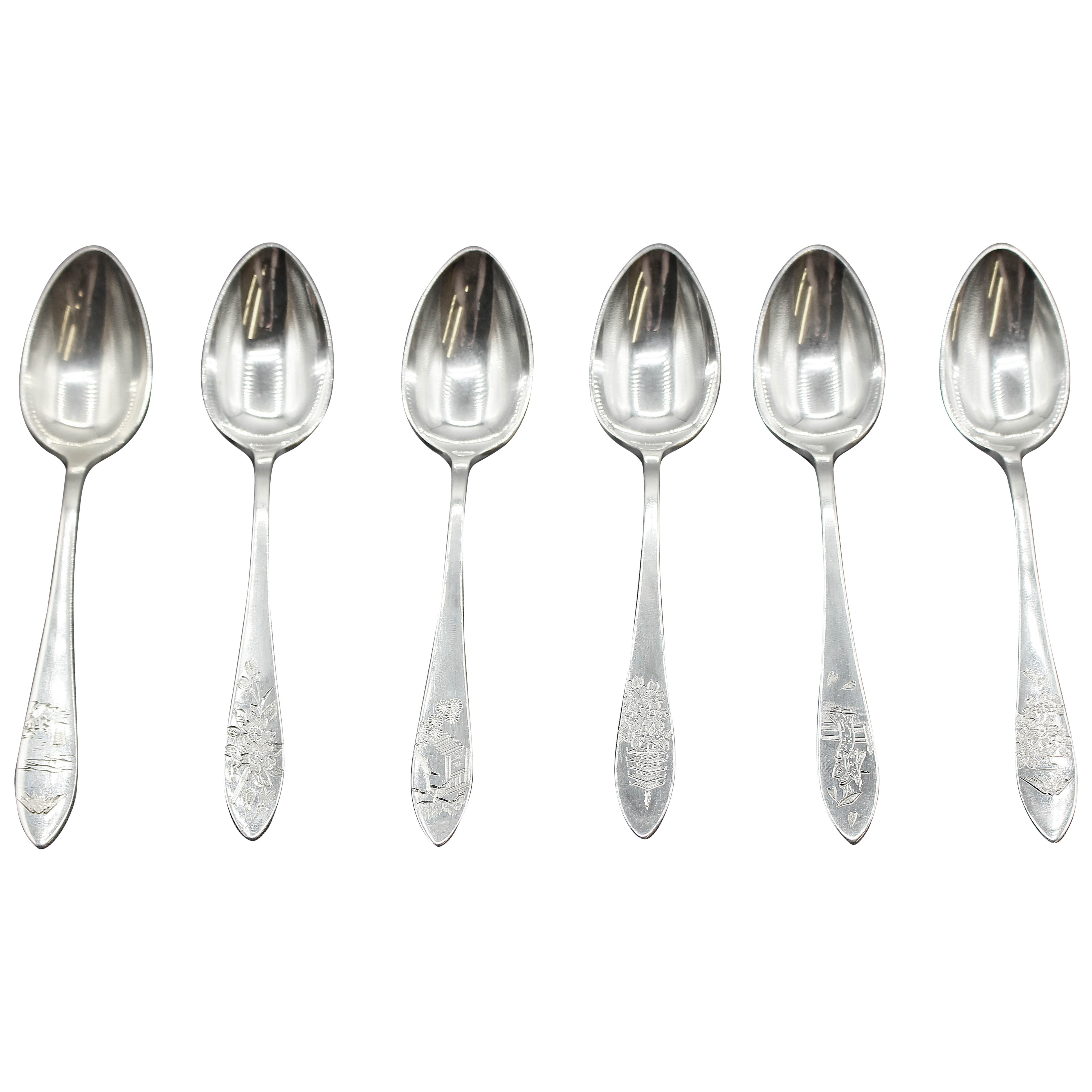 Mid-20th Century Japanese Set of Six Sterling Silver Demitasse Spoons