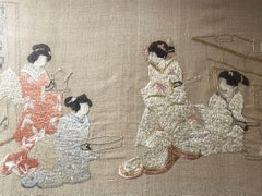 Mid-20th Century Japanese silk embroidered framed painting