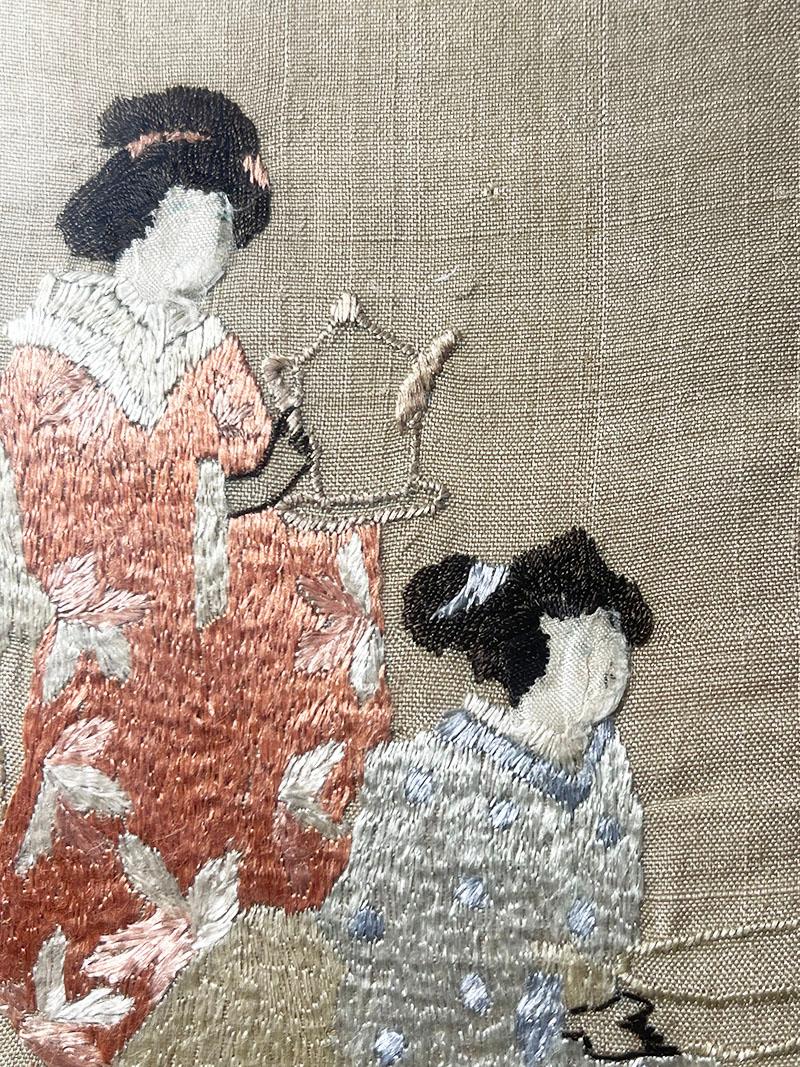 Mid-20th Century Japanese silk embroidered framed painting In Good Condition For Sale In Delft, NL