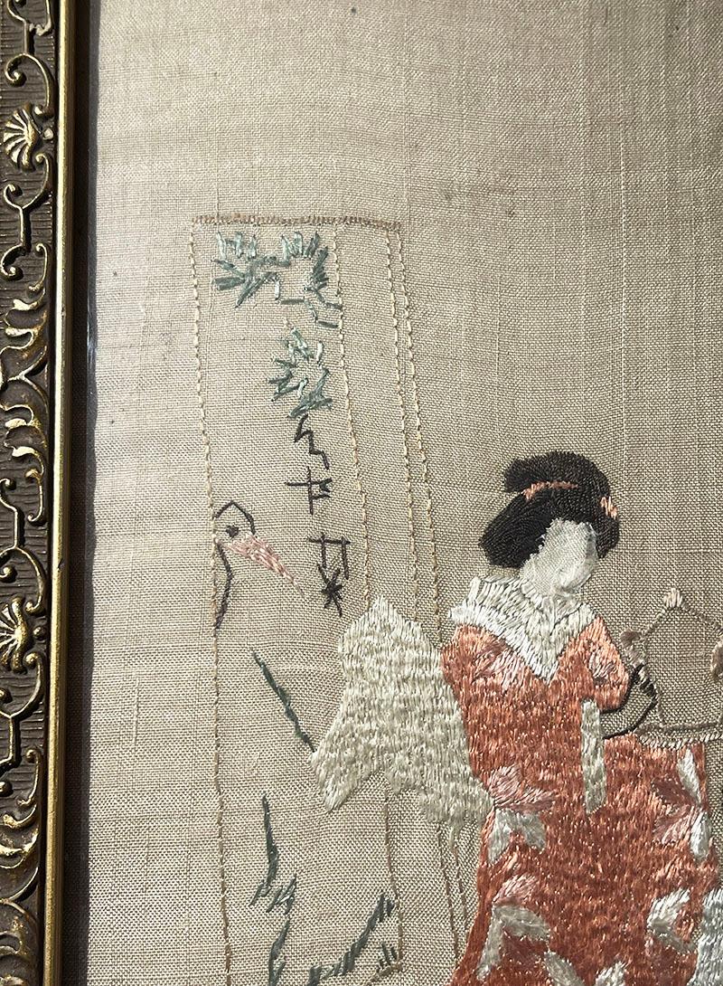 Mid-20th Century Japanese silk embroidered framed painting For Sale 1