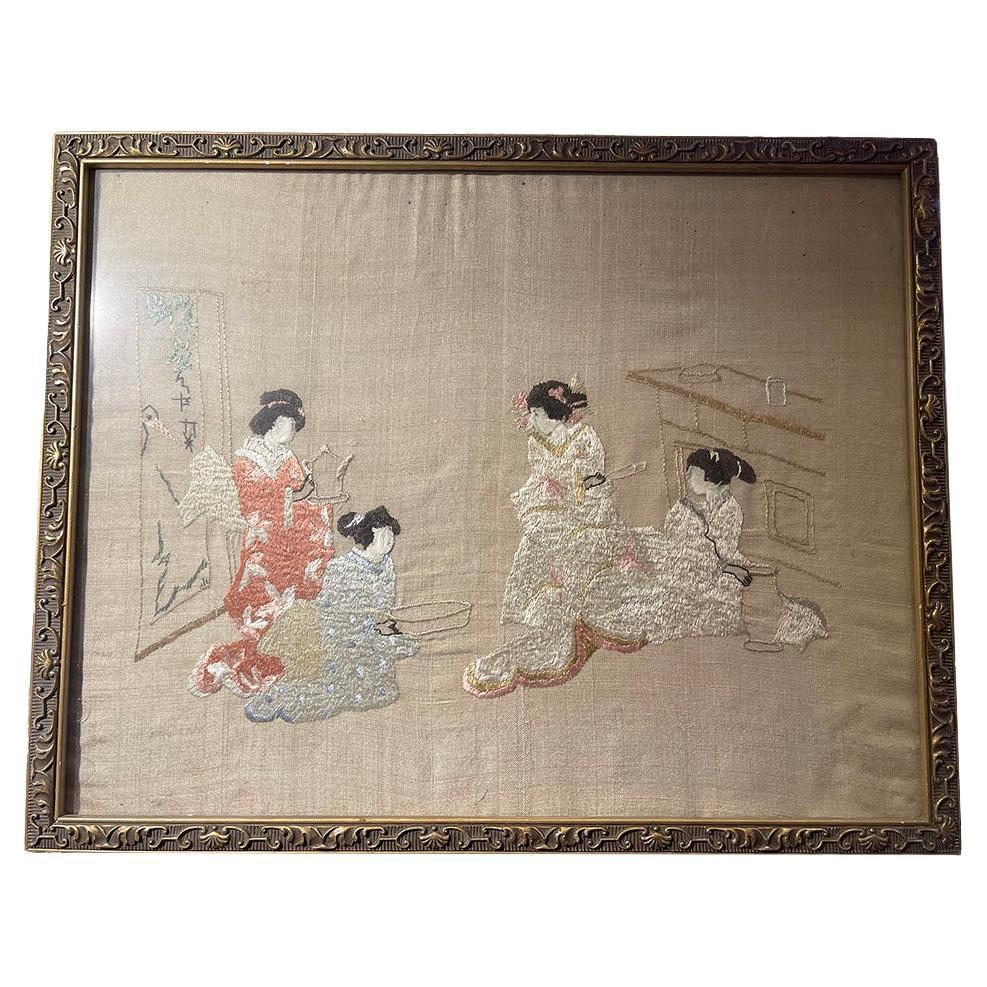 Mid-20th Century Japanese silk embroidered framed painting