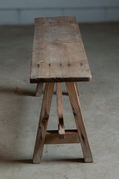 mid 20th Century Japanese vintage Hinoki cypress long bench - wabi sabi, minimal