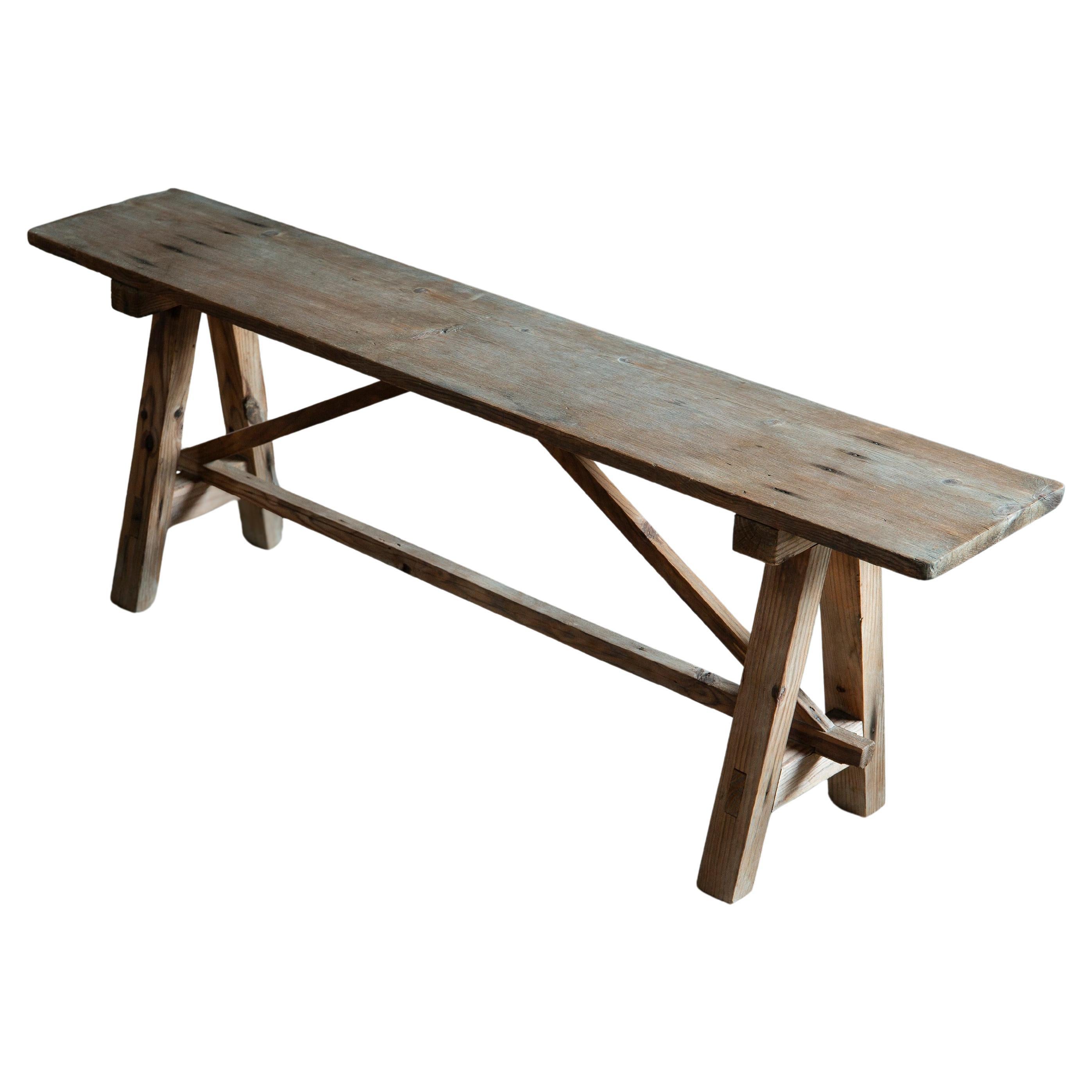 mid 20th Century Japanese vintage Hinoki cypress long bench - wabi sabi, minimal