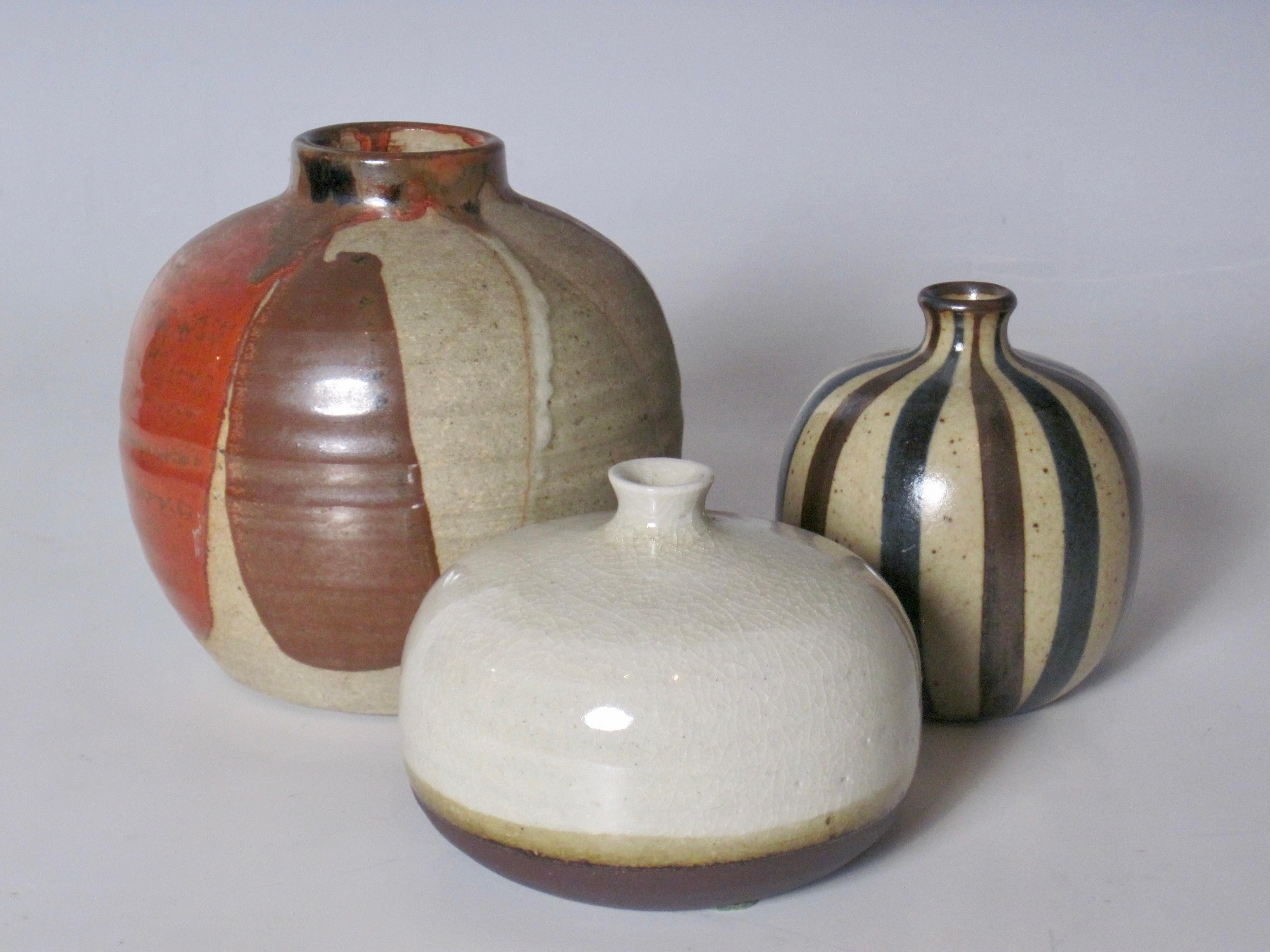 Glazed Mid 20th Century Japanese Weed Pots and Vase, Collection of Three