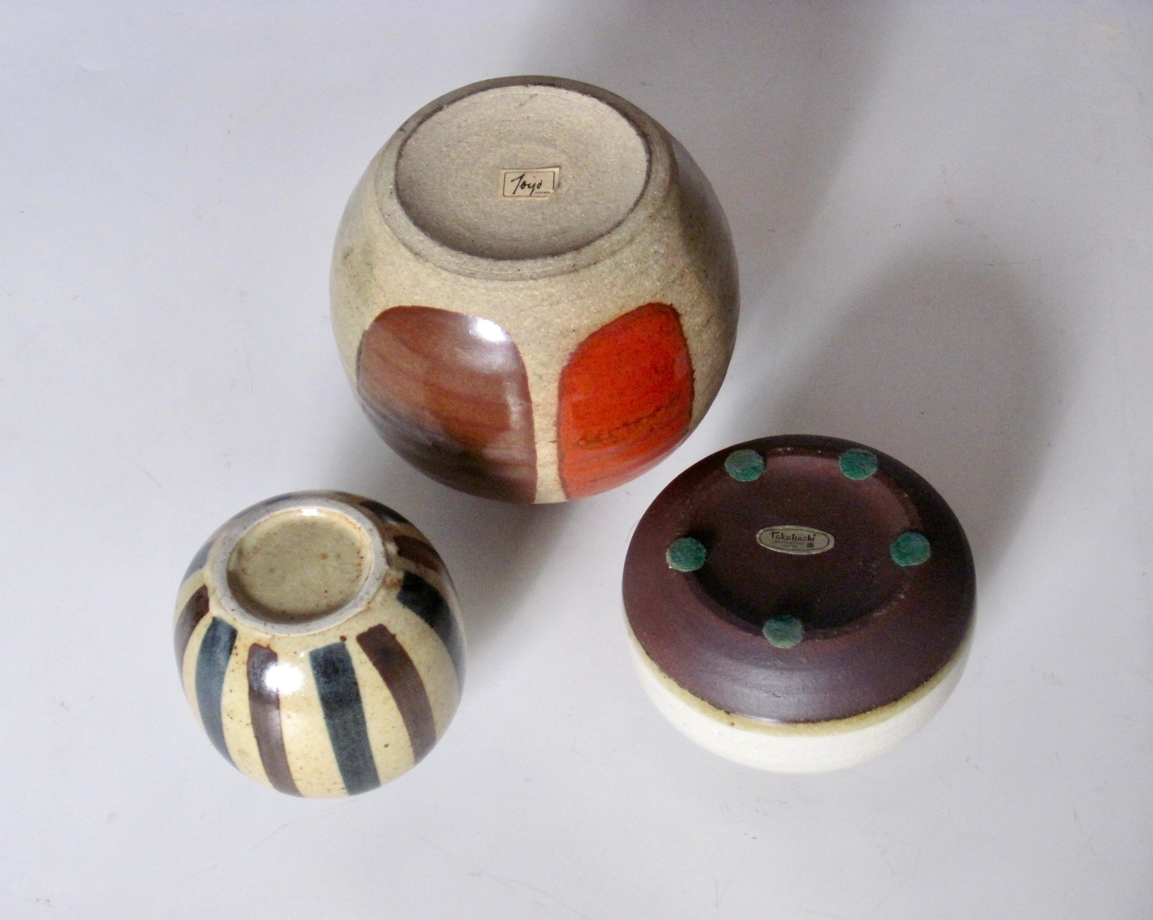 Ceramic Mid 20th Century Japanese Weed Pots and Vase, Collection of Three
