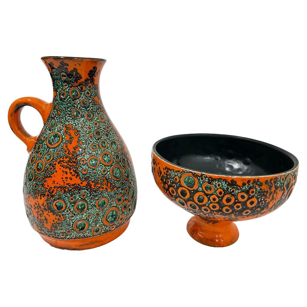 Mid-20th Century Jasba Vase and Planter in "Moon Grater" Pattern For Sale