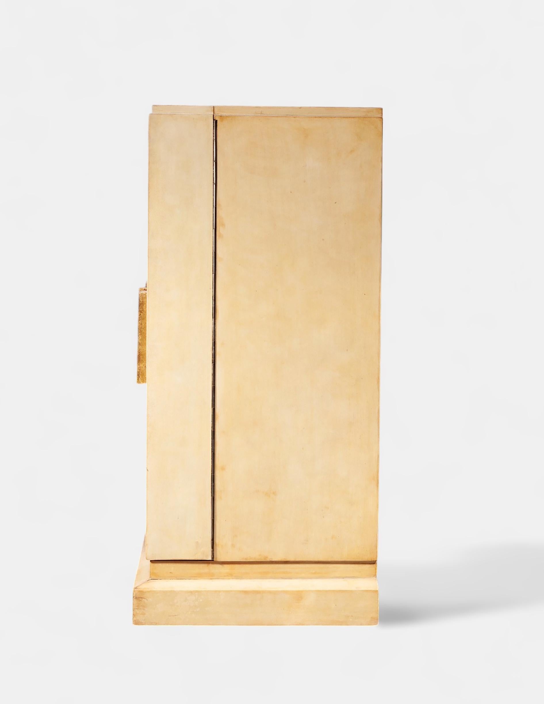 French Mid-20th Century Jean-Charles Moreaux-Style Parchment and Wood Dry Bar, France For Sale