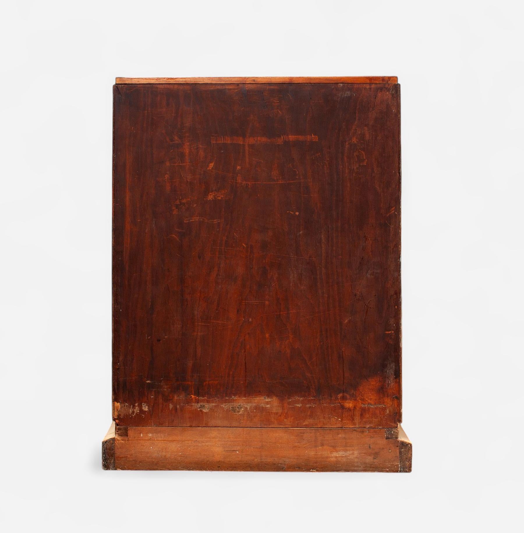 Carved Mid-20th Century Jean-Charles Moreaux-Style Parchment and Wood Dry Bar, France For Sale