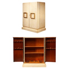 Mid-20th Century Jean-Charles Moreaux-Style Parchment and Wood Dry Bar, France