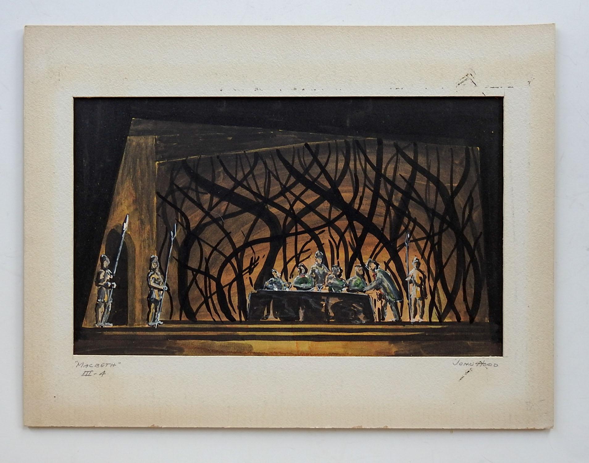 Mid-20th Century Mid 20th Century John Hood Set Design for Macbeth Act 3 Painting For Sale