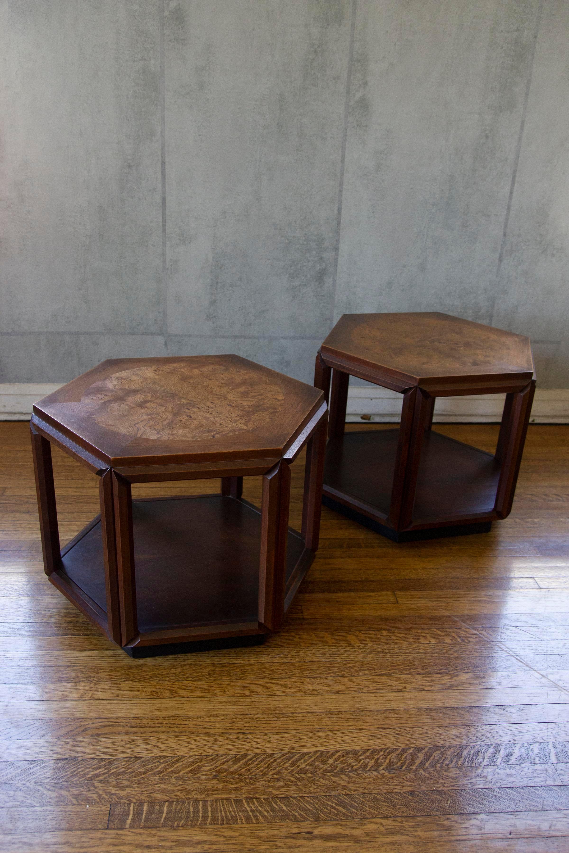 Mid 20th Century John Keal for Brown Saltman Hexagonal Side Tables, Set of 2 In Excellent Condition For Sale In Los Angeles, CA
