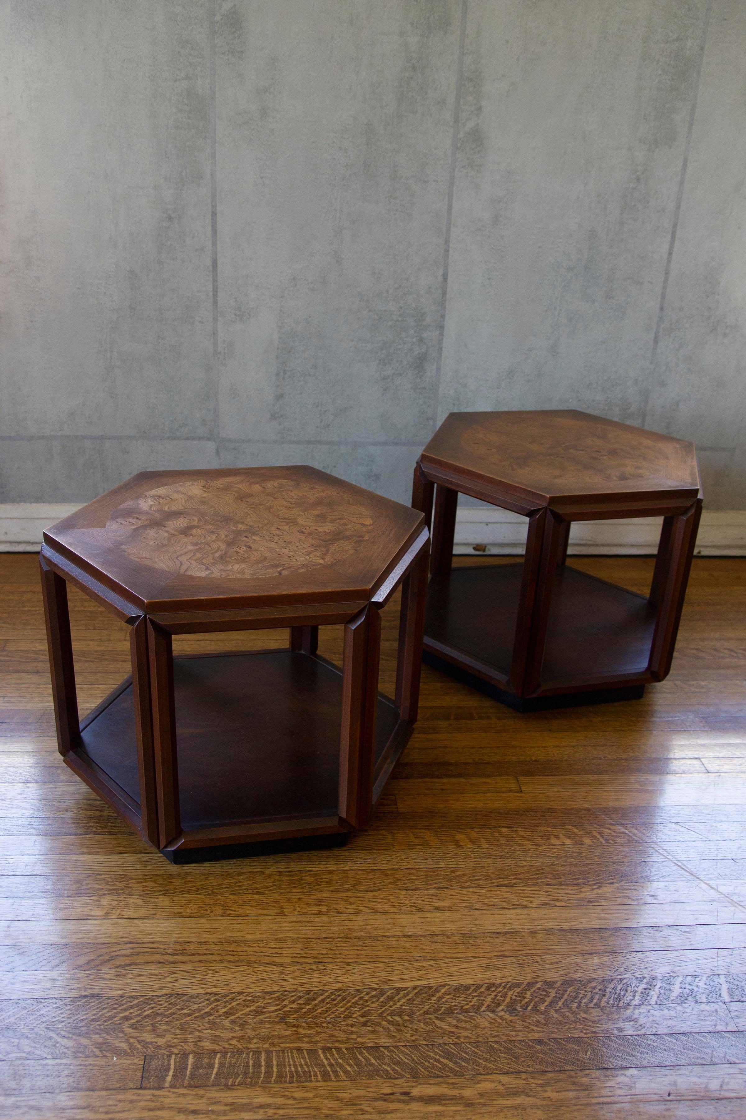 Mid-Century Modern Mid 20th Century John Keal for Brown Saltman Hexagonal Side Tables, Set of 2 For Sale