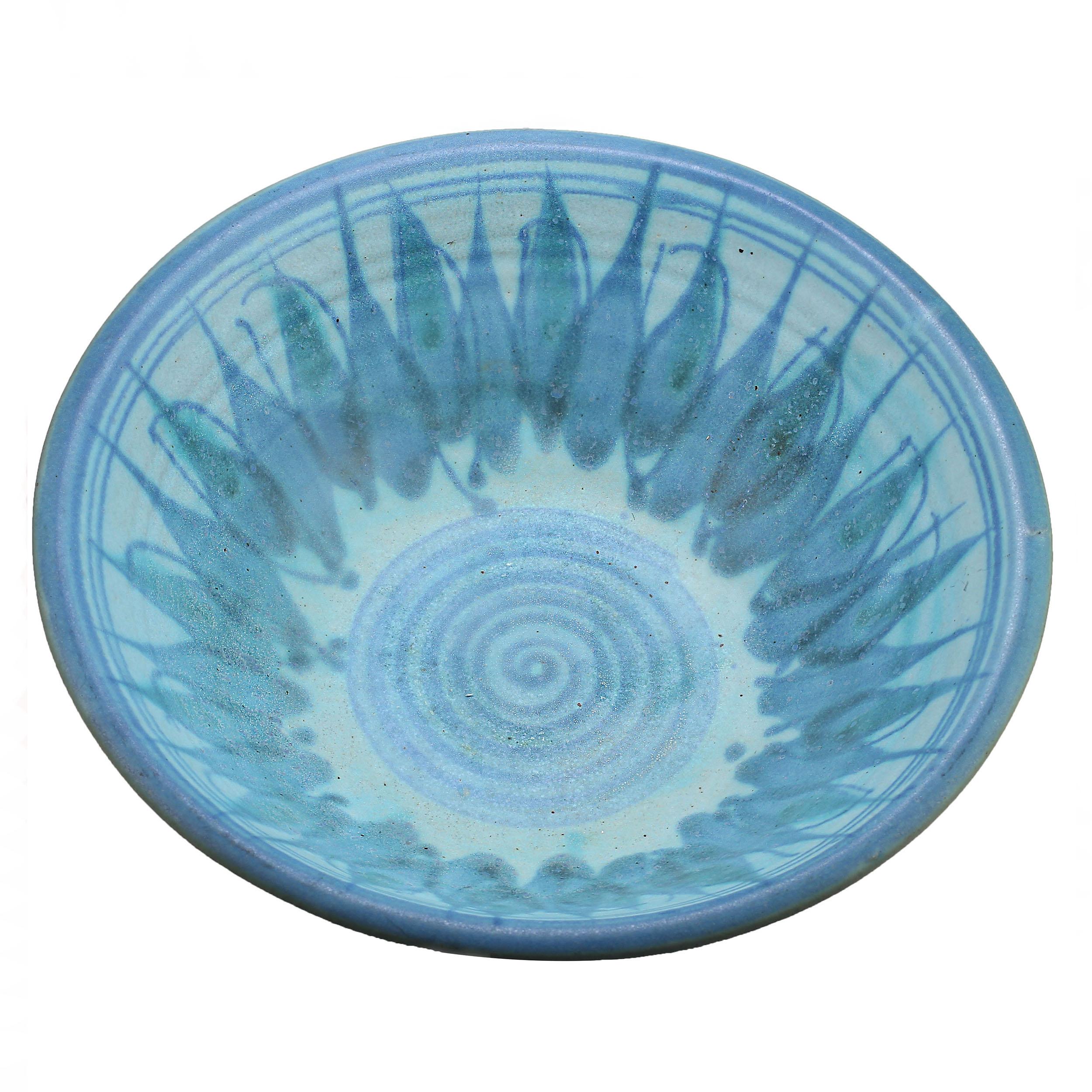 Mediados del siglo XX Jt Abernathy Tazón de esmalte azul distintivo en venta 2