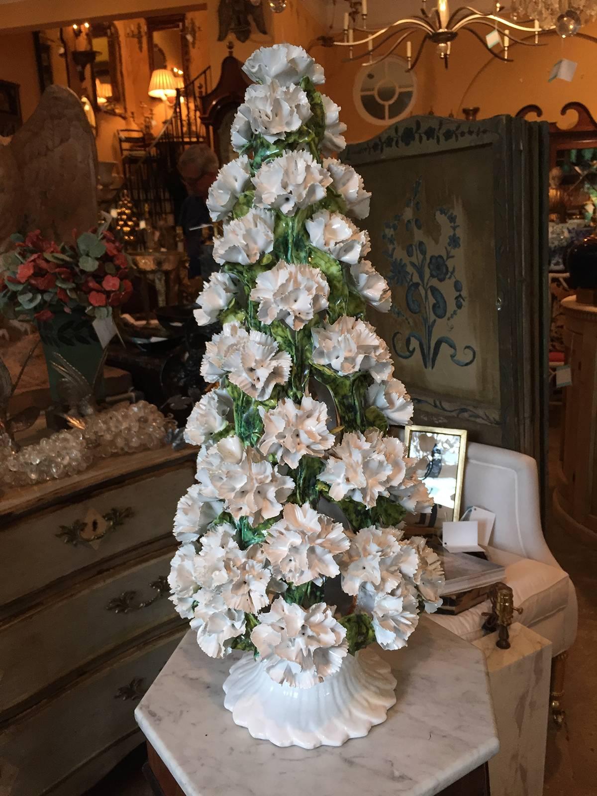 Mid-20th century Jumbo Italian white and green carnation topiary.