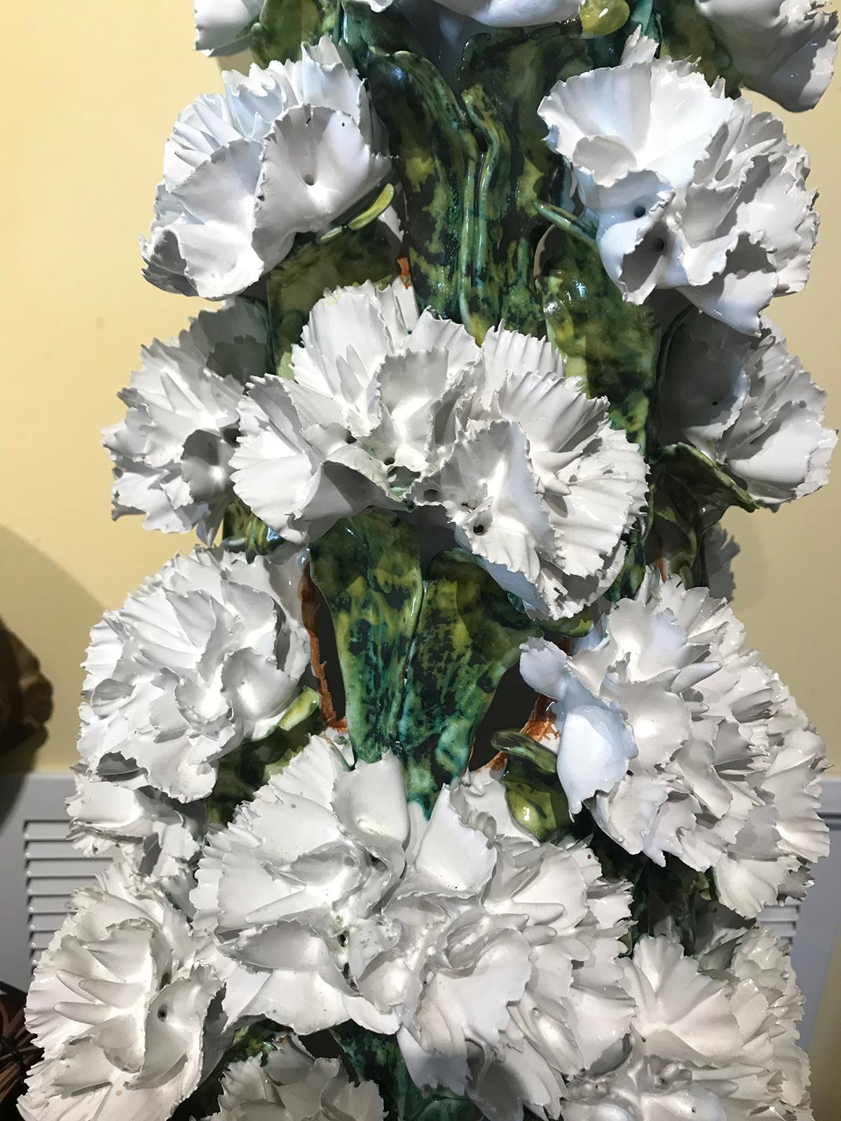 Mid-20th Century Jumbo Italian White and Green Carnation Topiary In Good Condition In Atlanta, GA