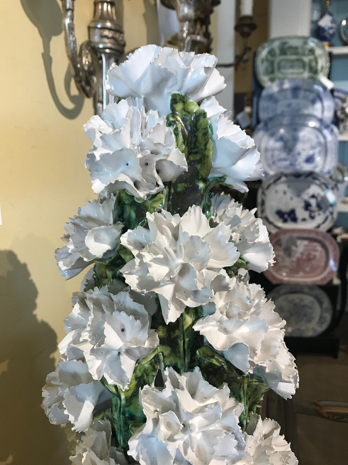 Porcelain Mid-20th Century Jumbo Italian White and Green Carnation Topiary