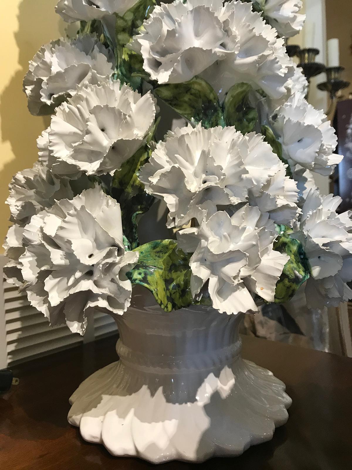 Mid-20th Century Jumbo Italian White and Green Carnation Topiary 1