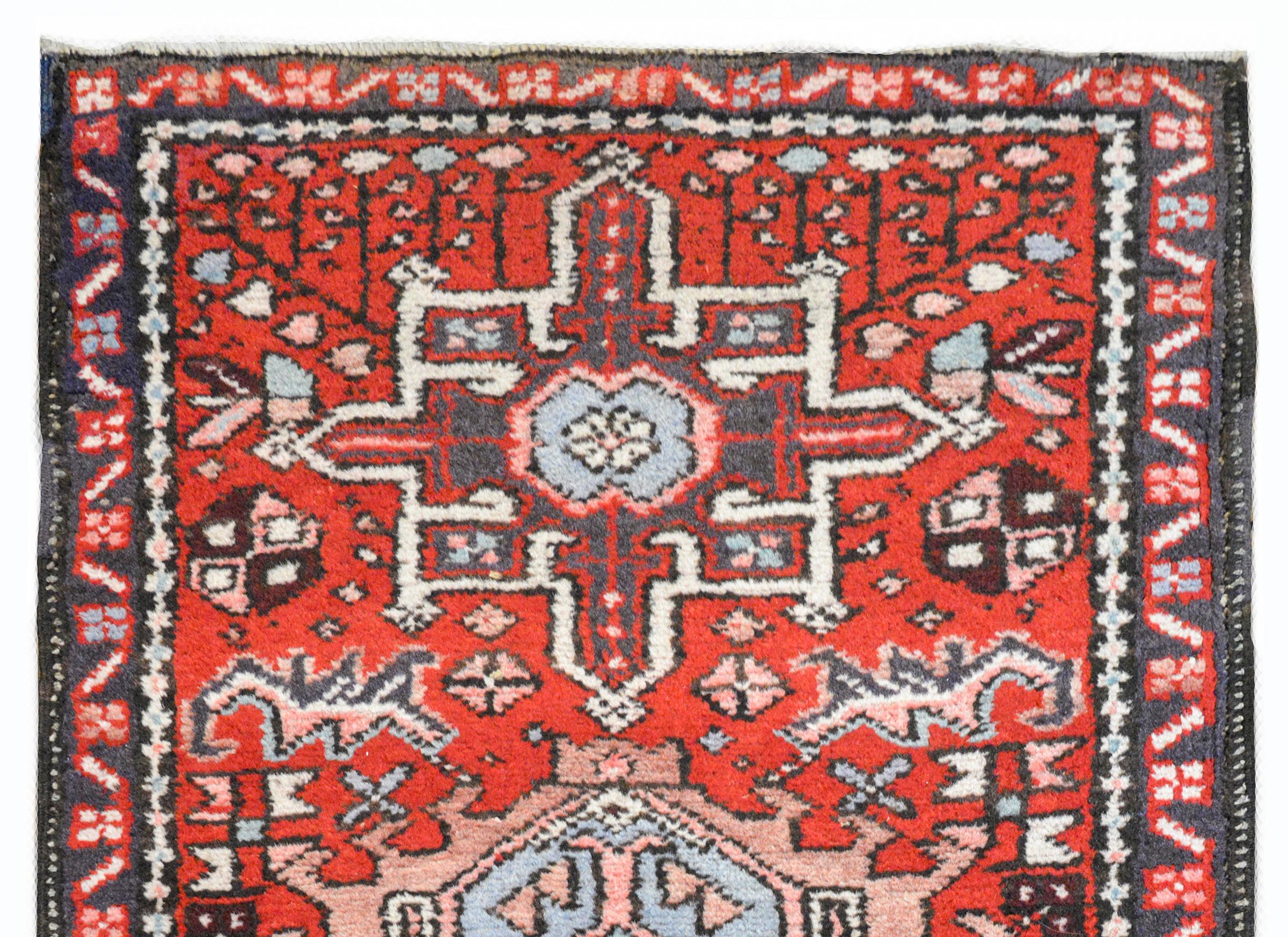 Hand-Knotted Mid-20th Century Karadja Runner For Sale