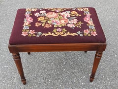 Mid 20th Century Kindel Furniture Oxford Cherry & Needlepoint Upholstered Bench