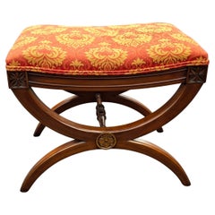 Mid 20th Century Kindel Furniture Walnut and Upholstered Curule Bench