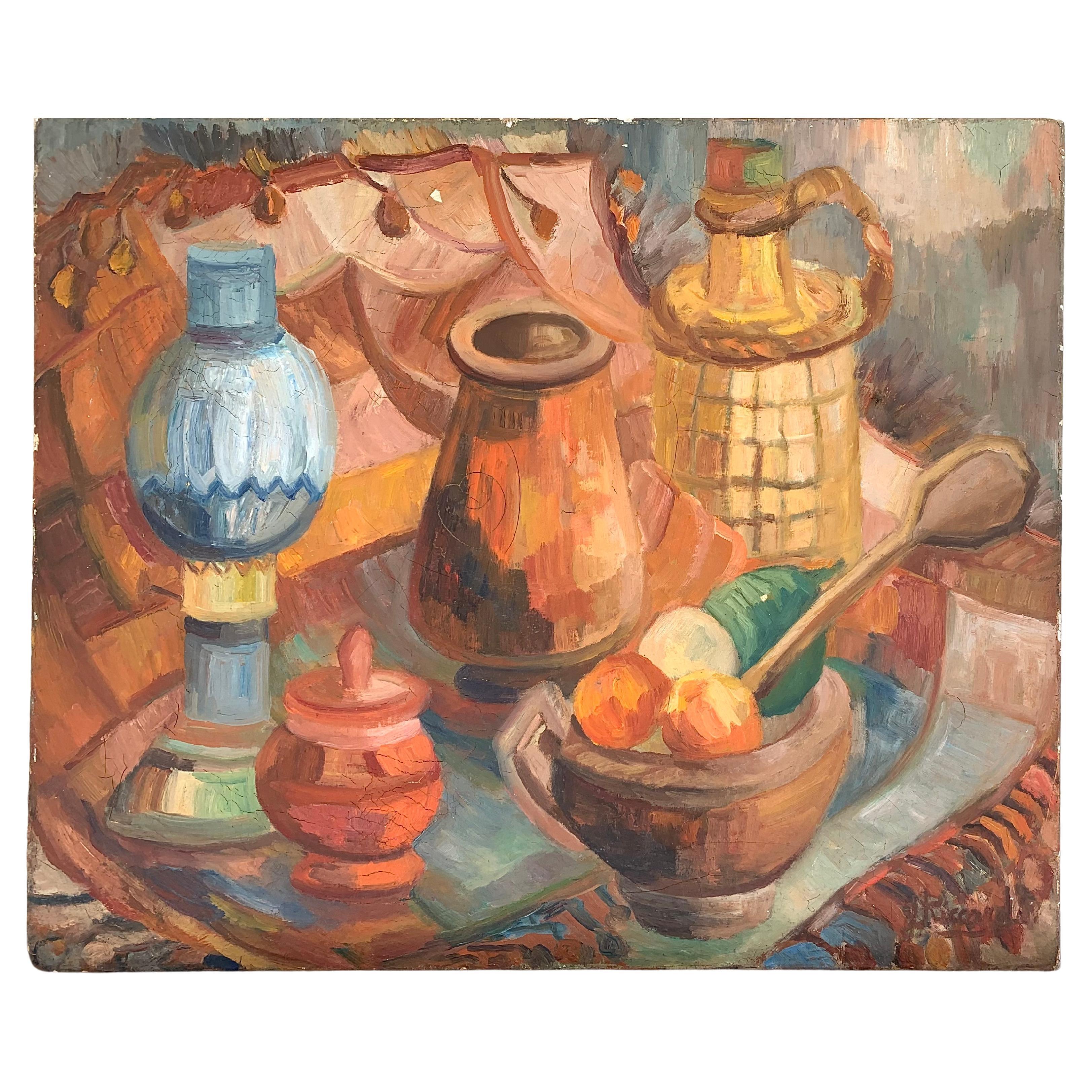 Mid- 20th Century Kitchen Still Life Oil On Canvas