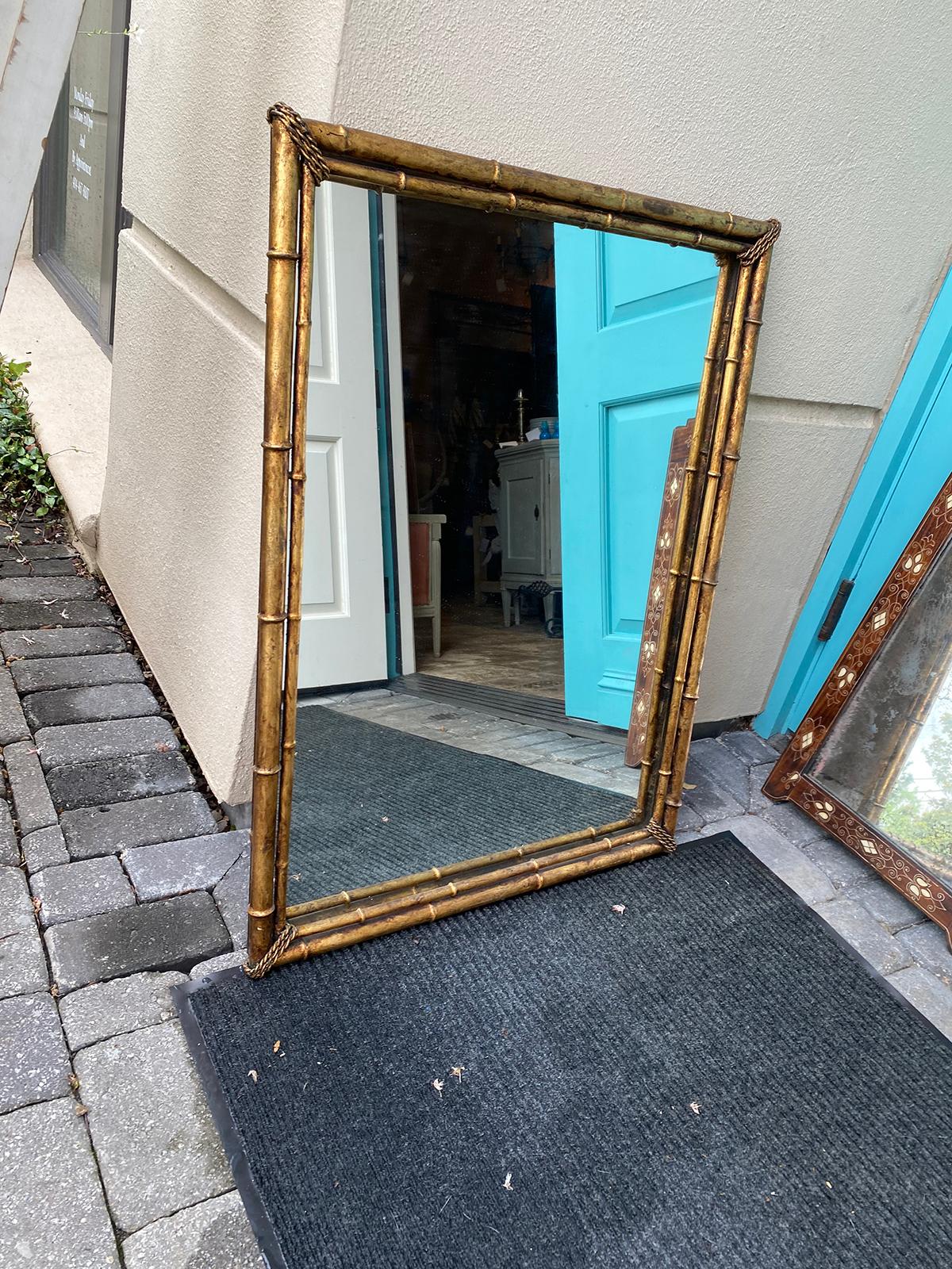 American Mid-20th Century Labarge Gilt Metal Faux Bamboo Mirror