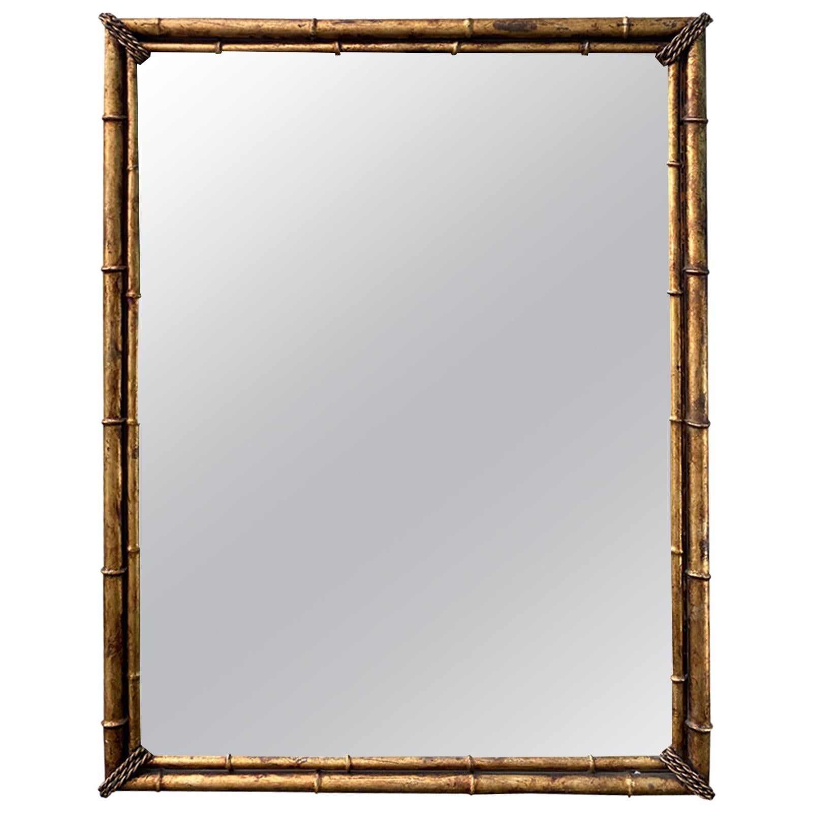 Mid-20th Century Labarge Gilt Metal Faux Bamboo Mirror