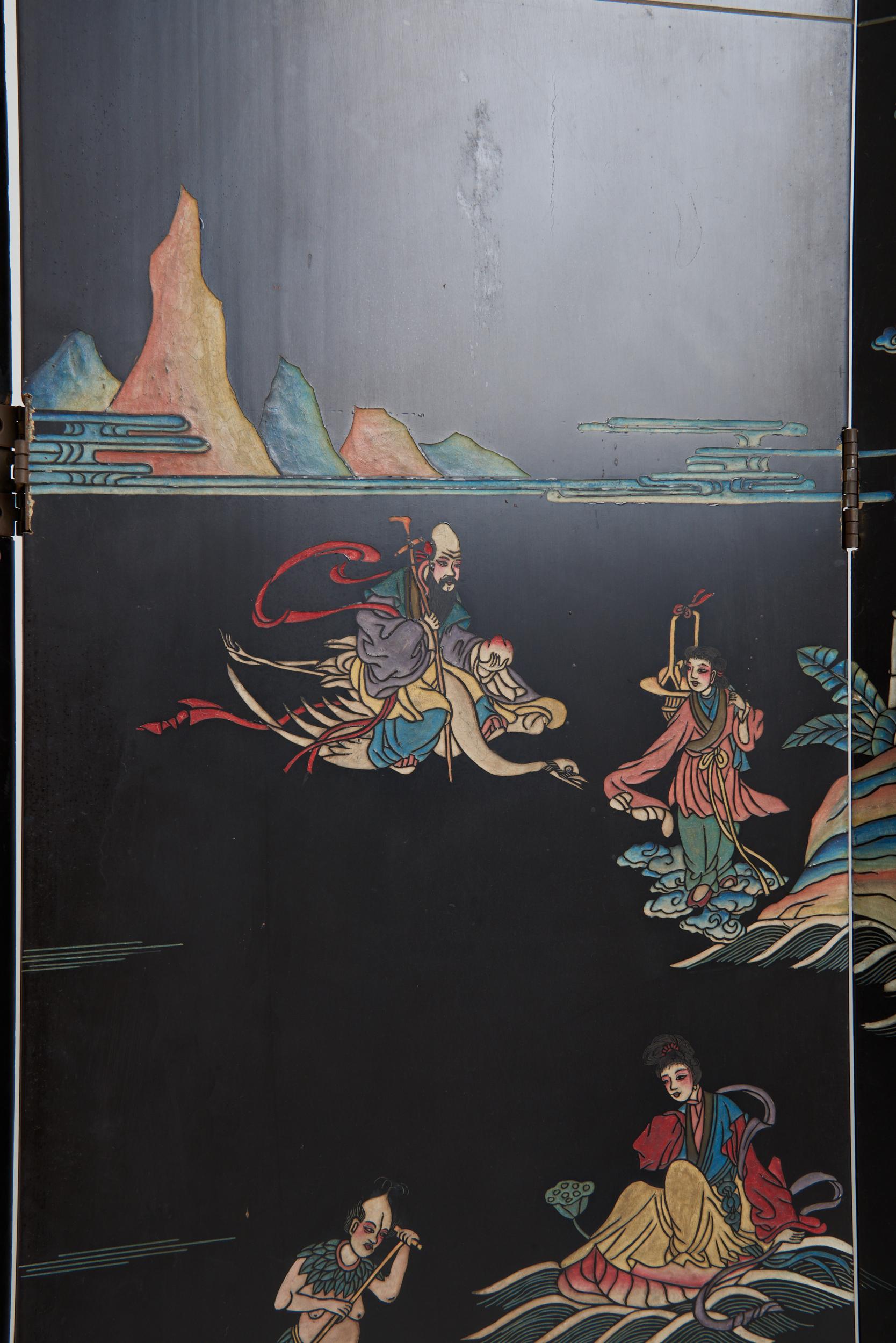 Mid-20th Century Lacquer 8 Leaf Screen 8