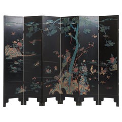 Mid-20th Century Lacquer 8 Leaf Screen