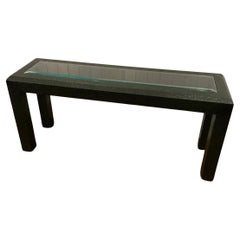 Mid 20th Century Lacquered Woven Grass Cloth Parsons Console Table Attributed to