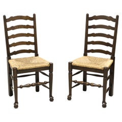 Mid 20th Century Ladder Back Side Chairs with Rush Seats - Pair A
