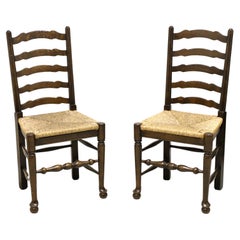 Retro Mid 20th Century Ladder Back Side Chairs with Rush Seats - Pair B