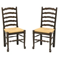 Mid 20th Century Ladder Back Side Chairs with Rush Seats - Pair C