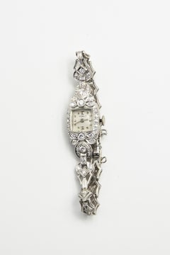 Mid 20th Century Ladies Diamond Platinum and White Gold Dress Wrist Watch